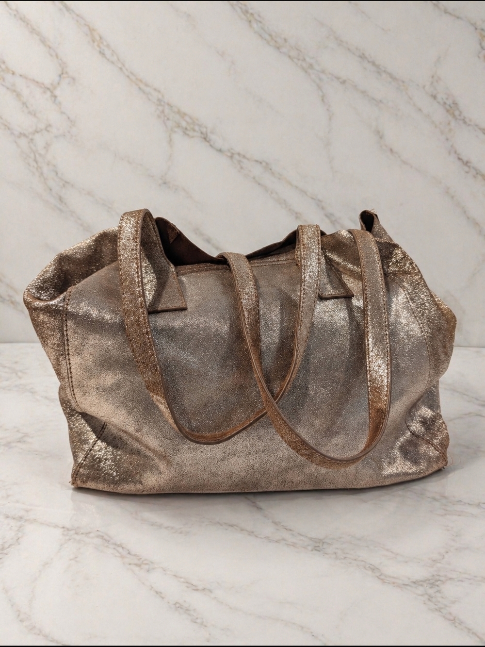 Accessorize London Metallic Bronze Leather Slouchy Tote Bag Shimmer Shoulder Bag